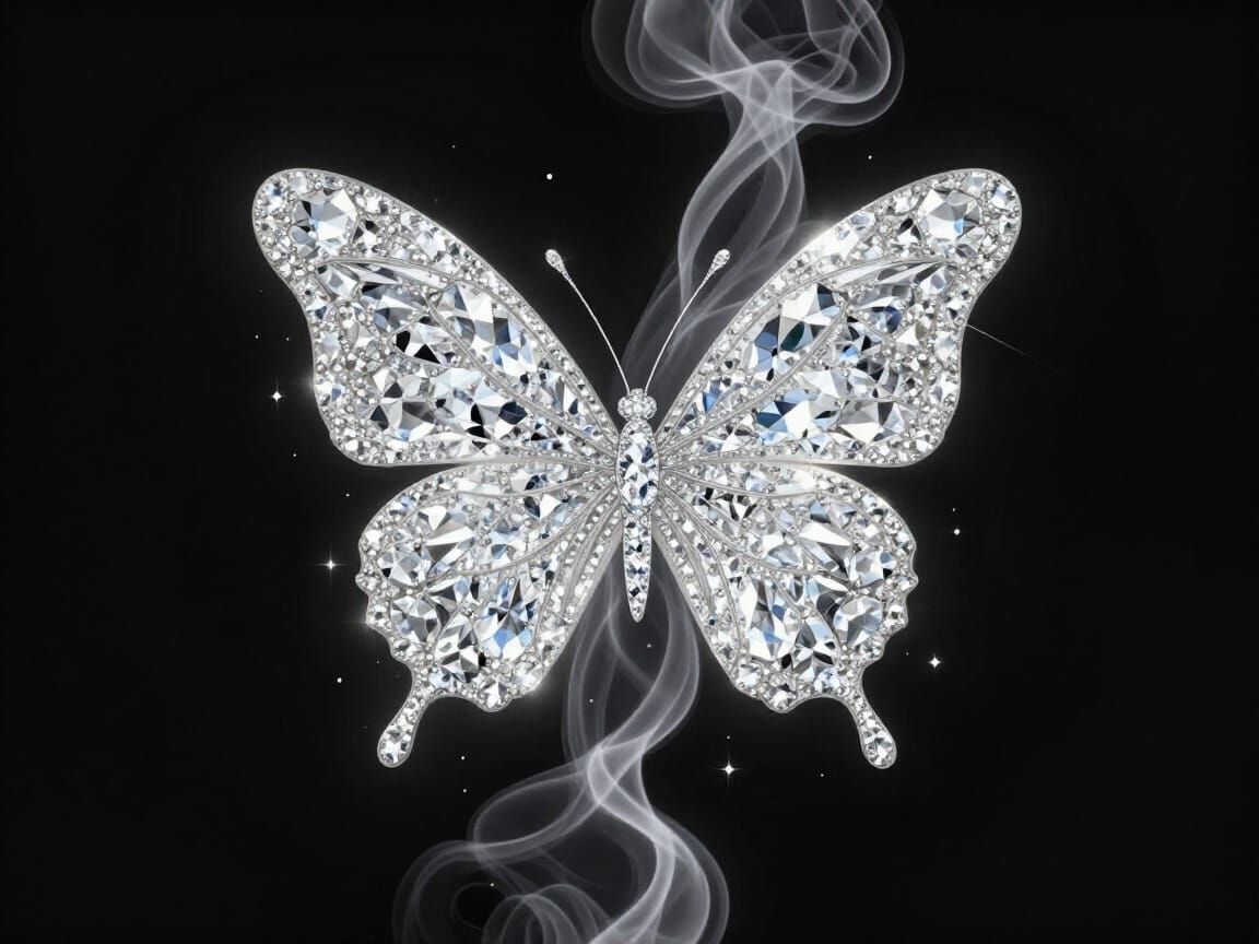 Diamond Butterfly with Glowing Smoke in Minimalist Style
