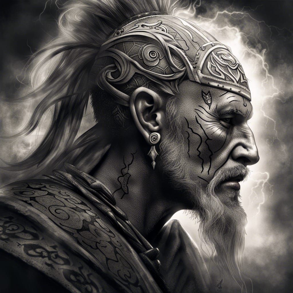 Mystic Old Warrior Portrait in Comic Style