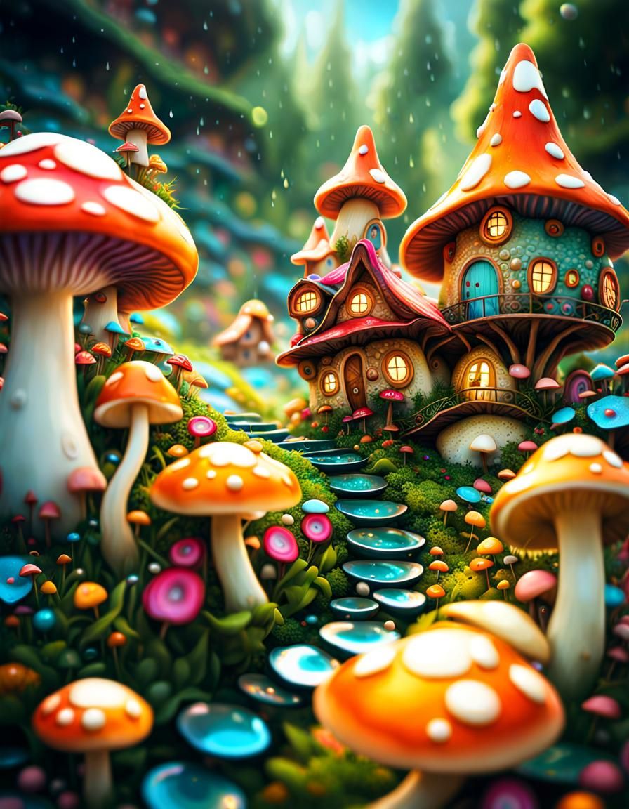 Magical Mushroom Village: Psychedelic Tilt-Shift Art