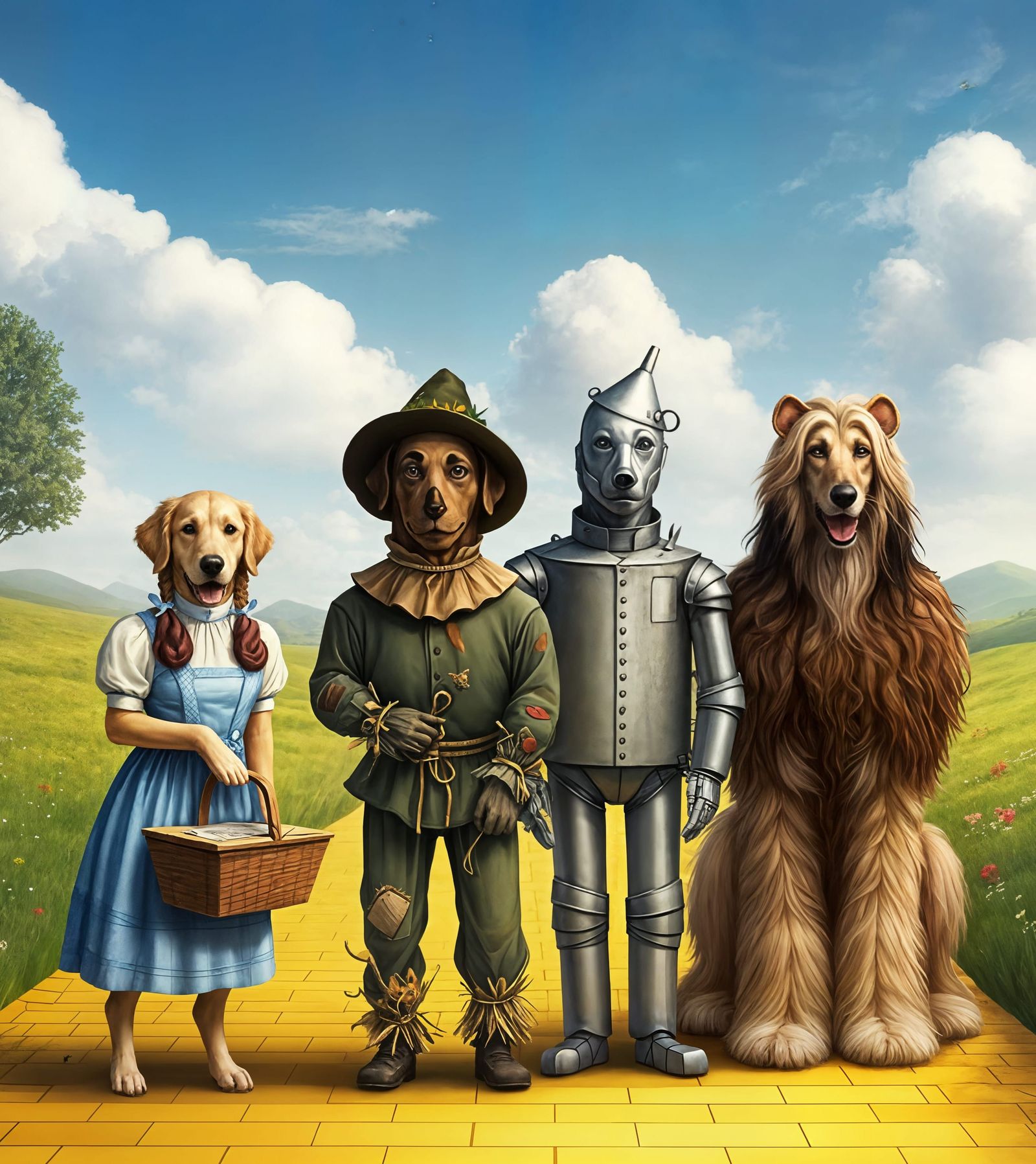 Canine Friends Gather on Vibrant Yellow Brick Road