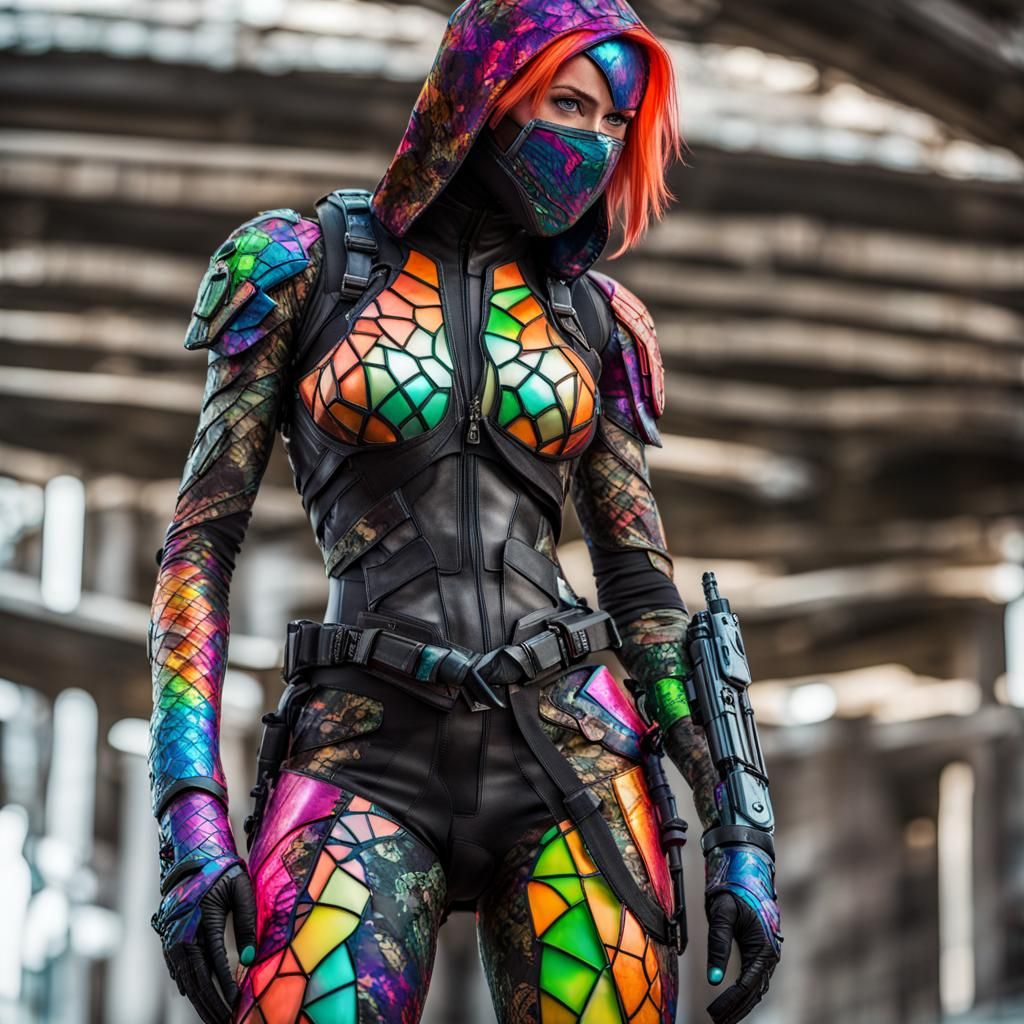 Cyberpunk Sniper with Neon Camouflage Armor