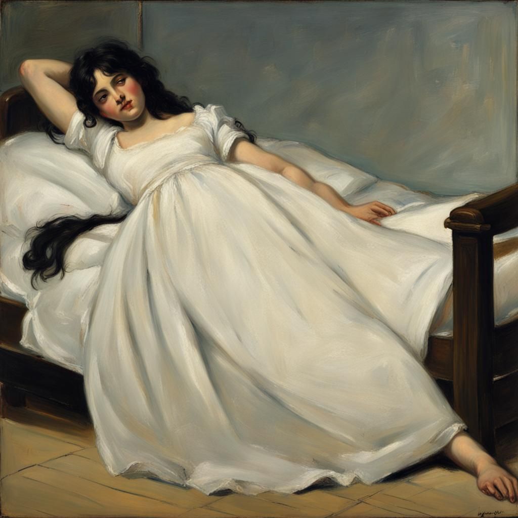 Maja Reclining in White Dress, in Goya Style