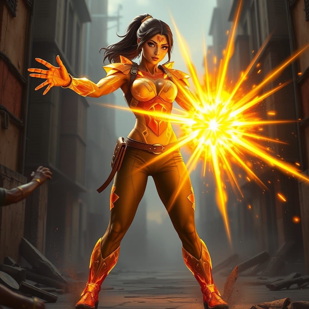 Elegant Warrior Unleashes Solar Energy in Radiant Display