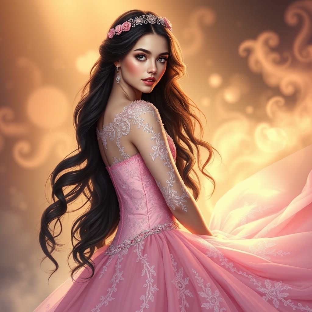 Fairytale Maiden in Pink Wedding Gown