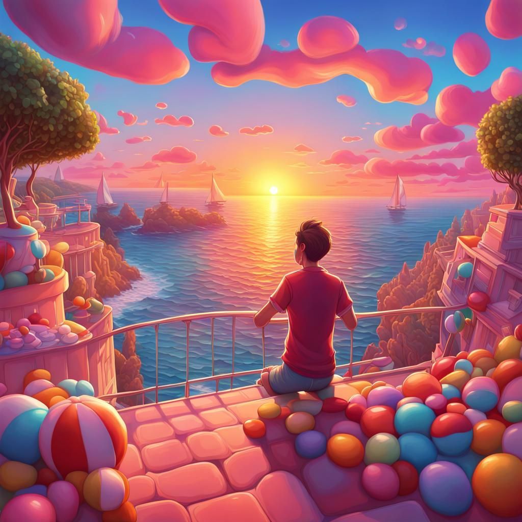 Sunset Serenade: A Candy Art Style Illustration