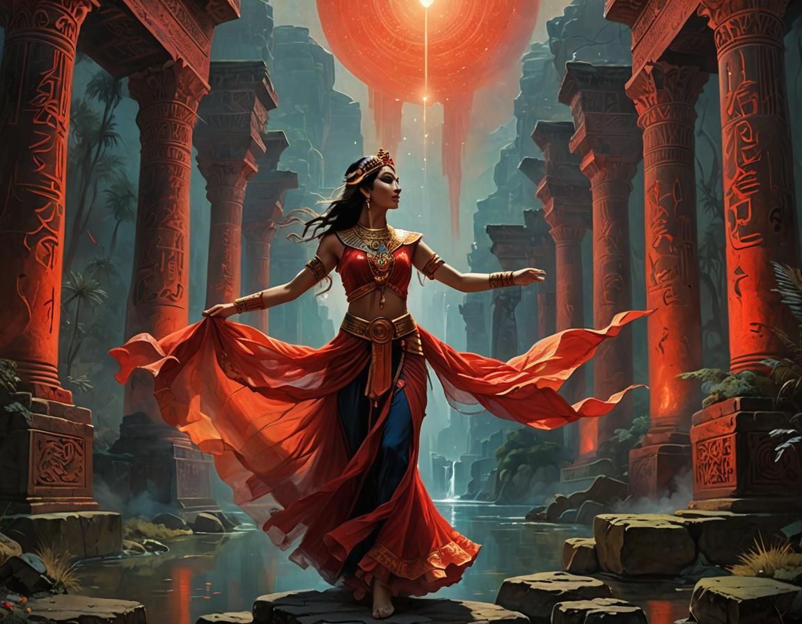 Celestial Dancer in Misty Gorge: Impressionist Bioluminescen...