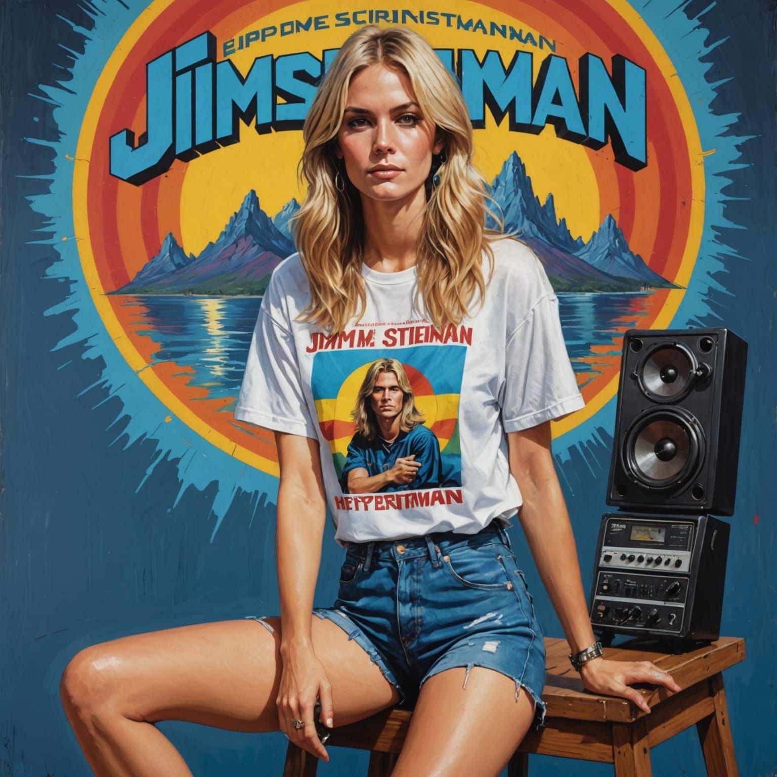 Hyperrealistic Portrait of a Blonde Woman in Concert Tee