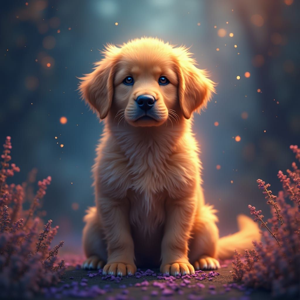 Mystical Golden Retriever Portrait in Fantasy Style