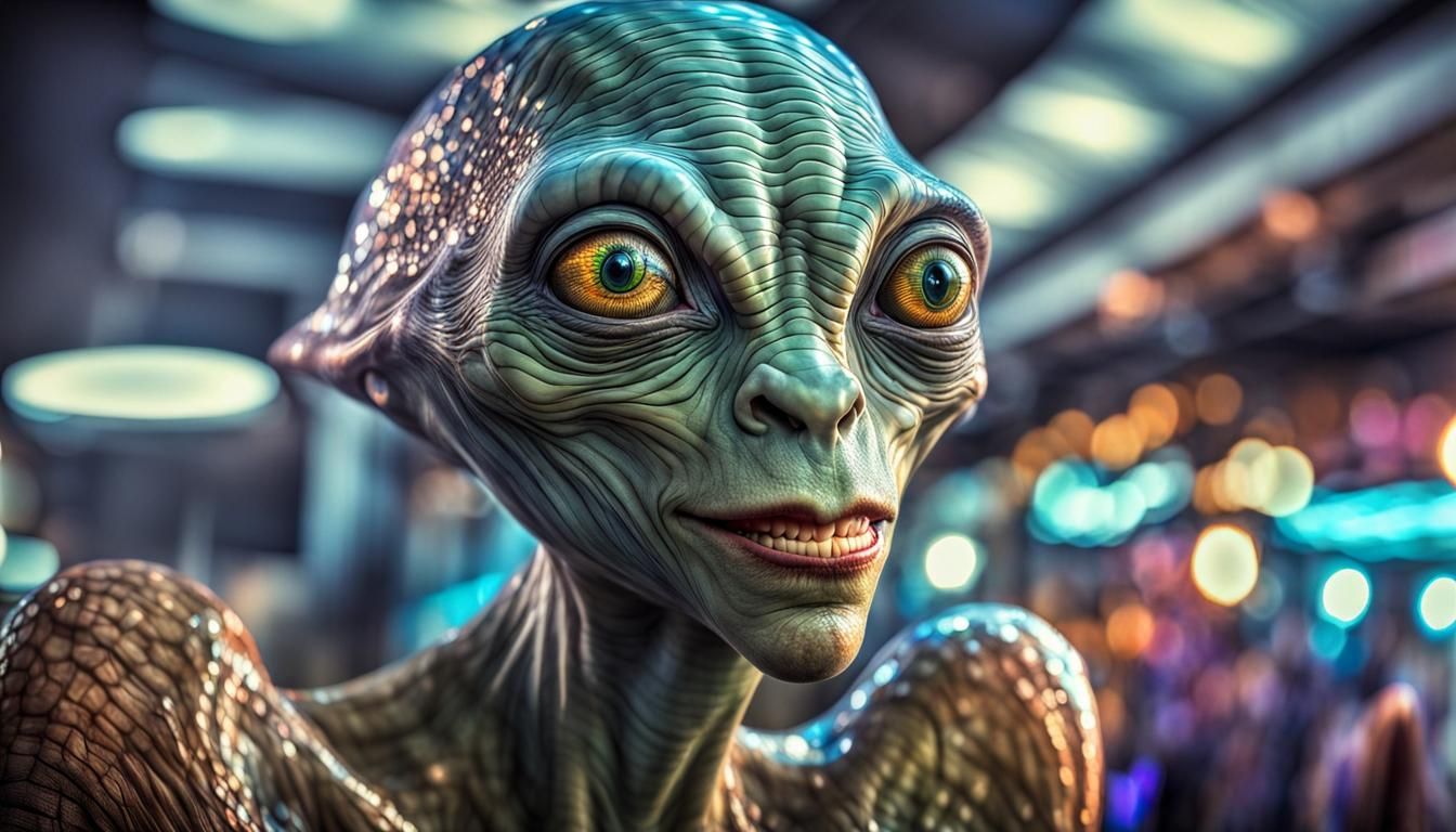 Aliens and Humans at Rock Concert: Photorealistic