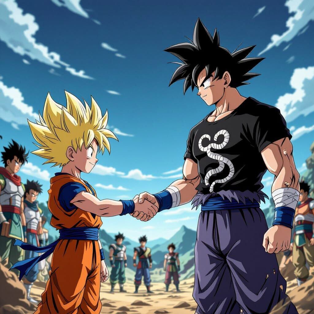 Goku Ultra Instinct Victorious with Young Champion