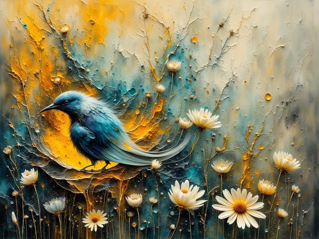 Gökotta: Birds Singing at Dawn, Grunge Impasto Oil Painting