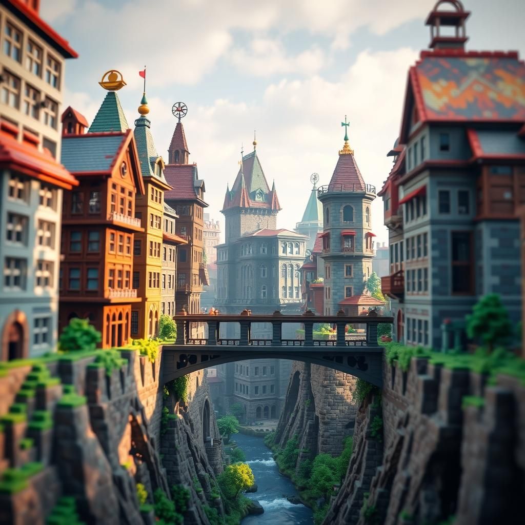 Minecraft Bridges in Bokeh Photography Style