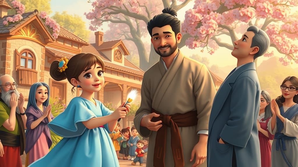 Baby Girl Praised in Idyllic 3D Village Scene