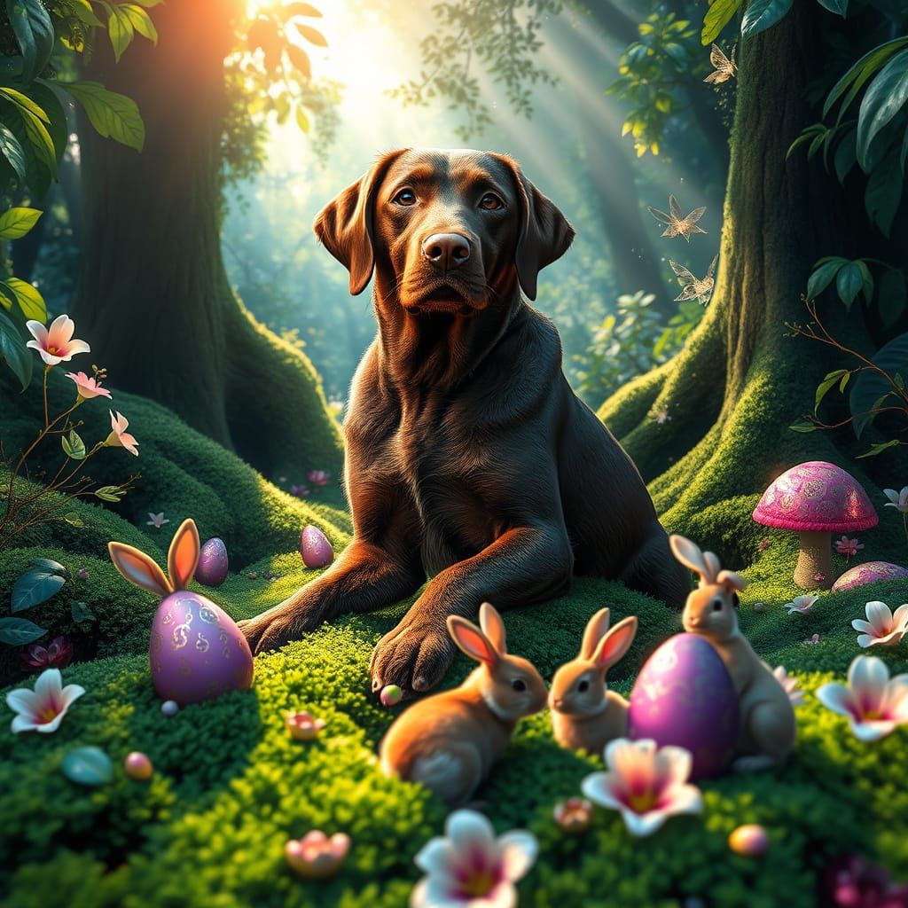 Majestic Chesapeake Bay Retriever in Whimsical Forest with E...