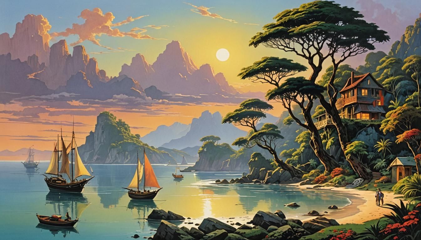 Surreal Coastal Landscape in Roger Dean Style