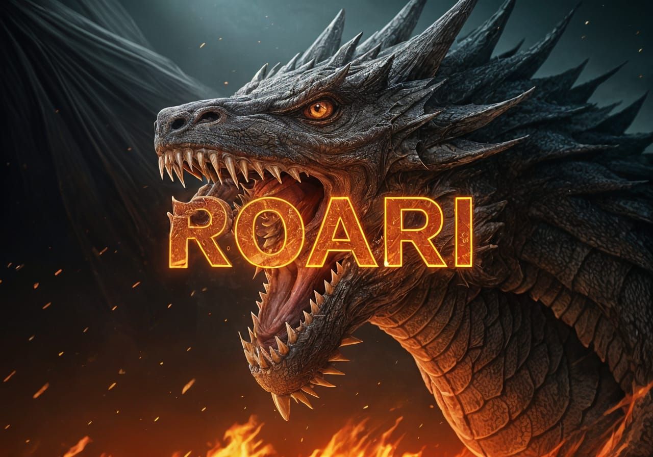 Hyperdetailed Animated Dragon Roaring with Fiery Text
