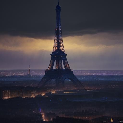 Eiffel Tower Mystical Night Scene as Impasto Oil Painting