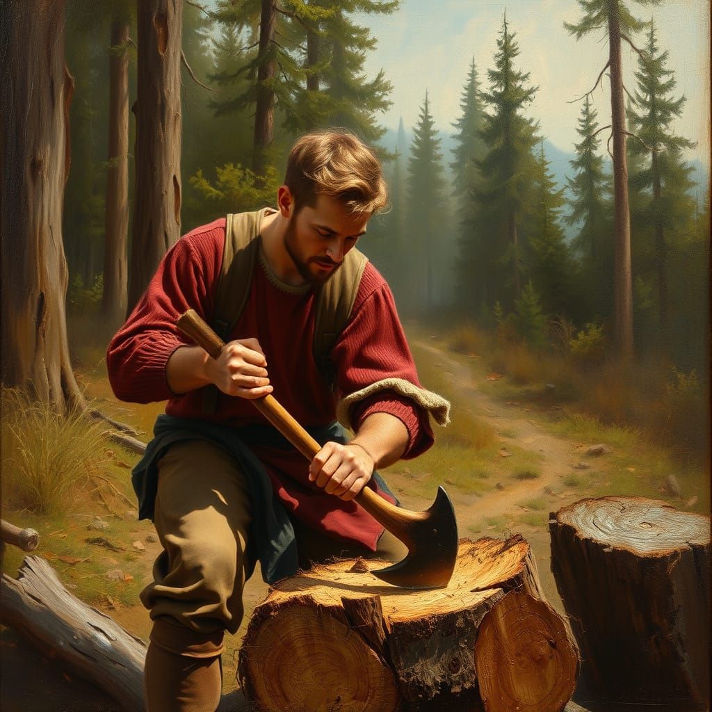 Renaissance Woodcutter in Oil Painting