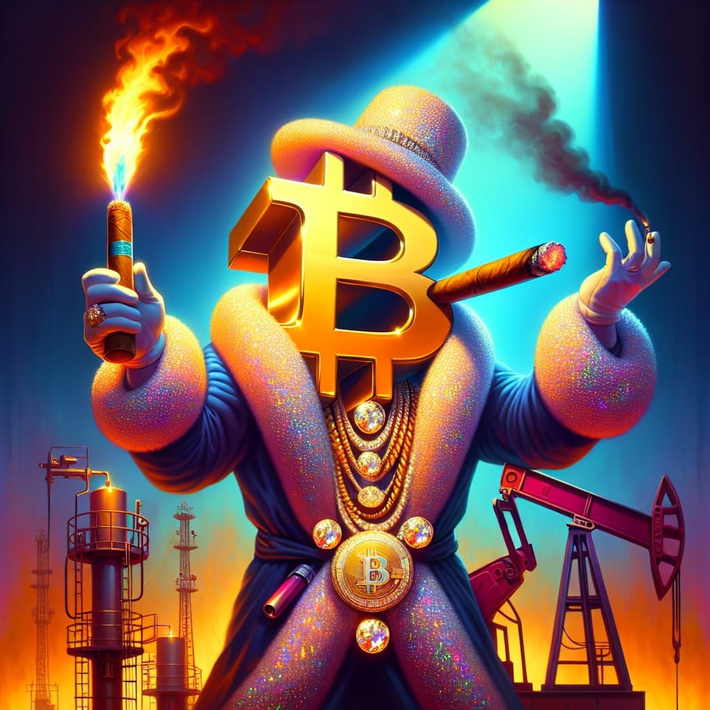 Comical Bitcoin Miner Rapping Atop Oil Derrick