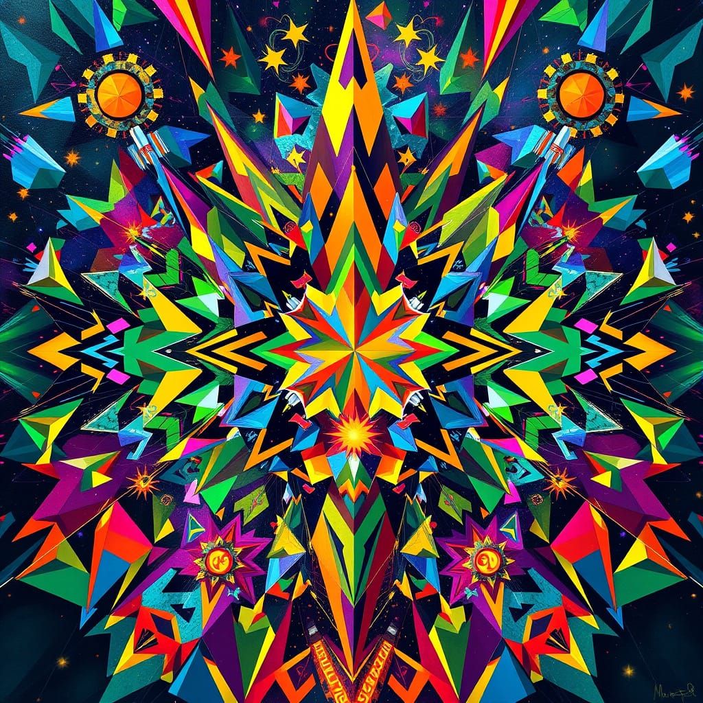 Multiverse Collage in Vibrant Cubist Style