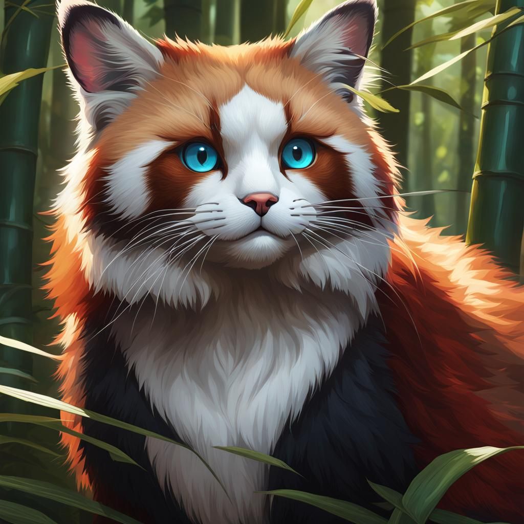 Ragdoll Cat and Red Panda Hybrid Portrait