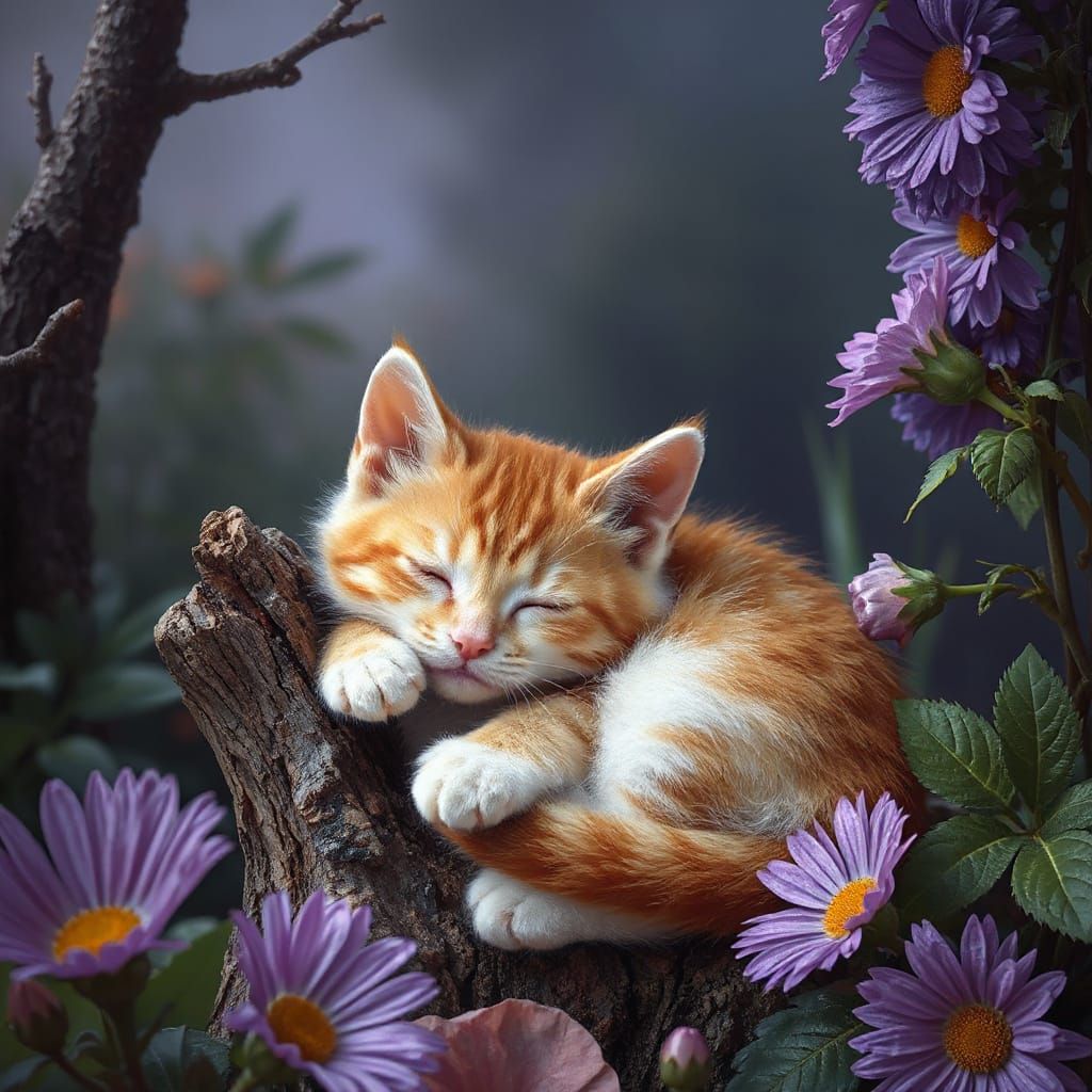 Whimsical Kitten in Secret Garden Dreamscape