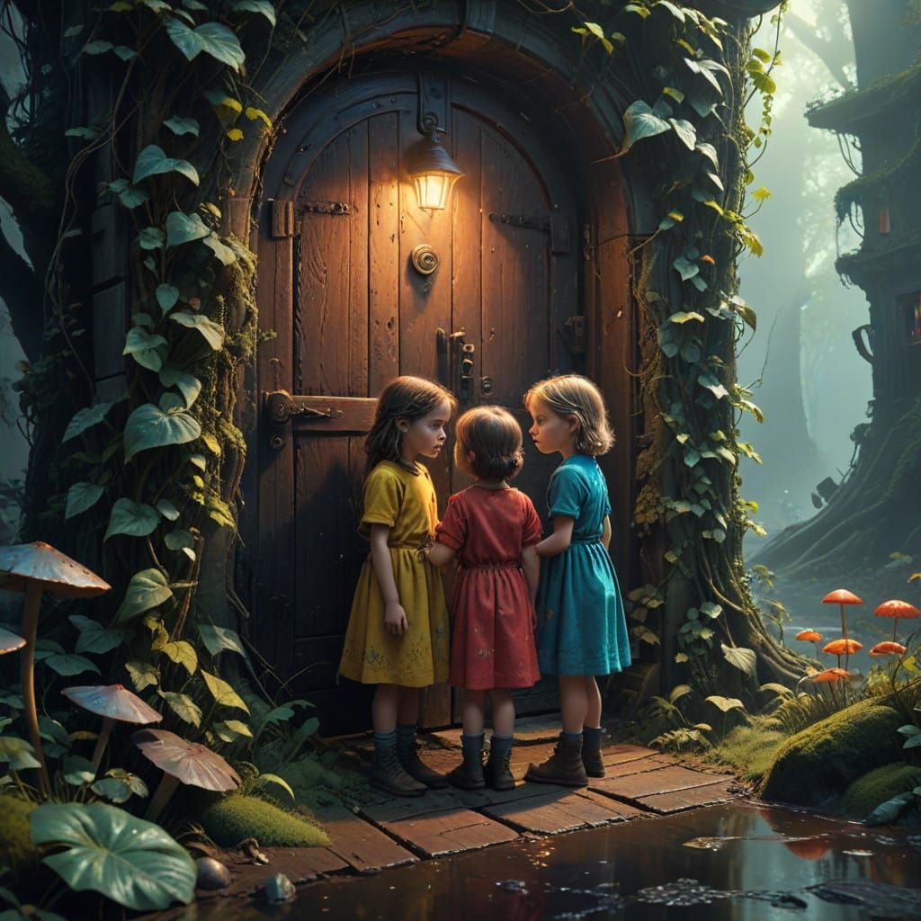 Twin Siblings Stand Before a Mysterious, Hidden Door