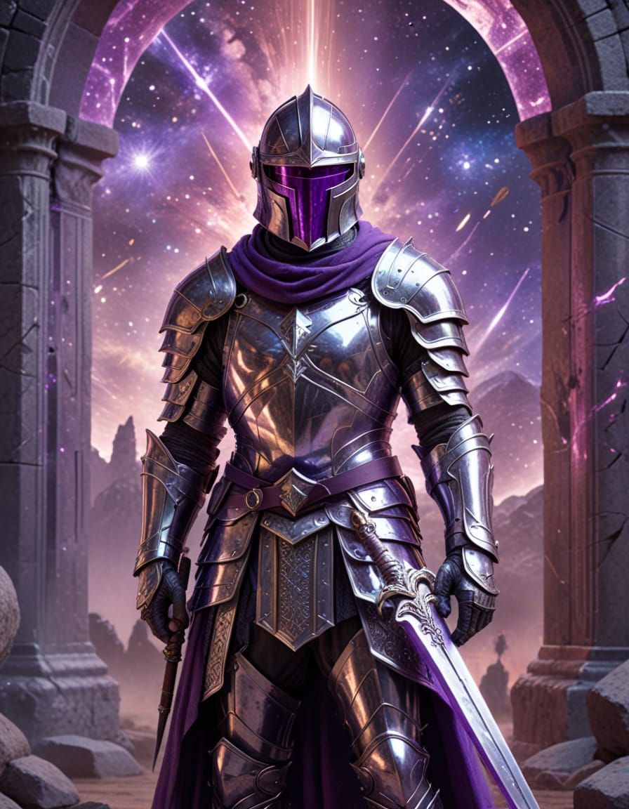 Knight in Mystical Henge Gateway, Shining in Cosmic Armor