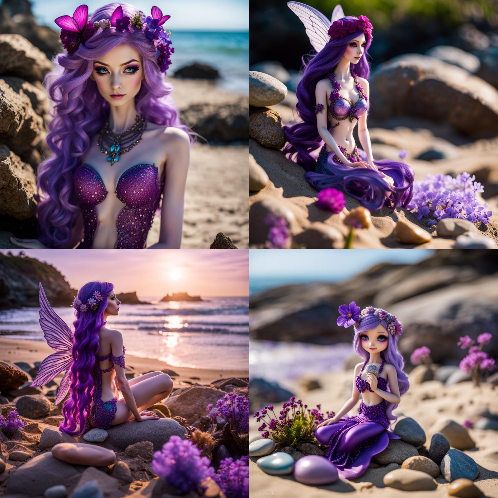 Fairy Mermaid Building Sandcastles: Hyperrealistic Beach Pho...