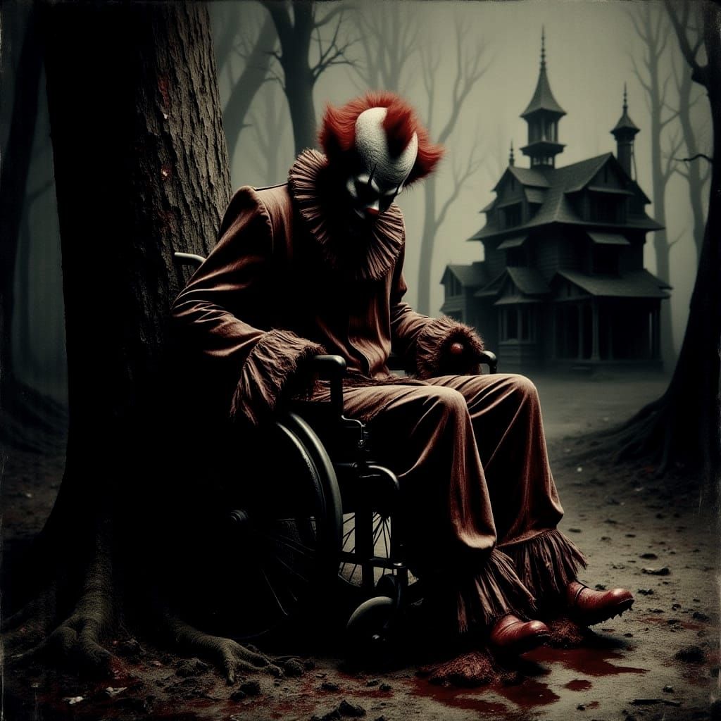 Creepy Clown in Haunted House Scene