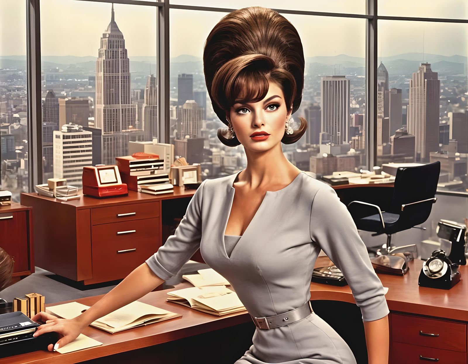 Linda Evangelista as 1960s Mod Secretary