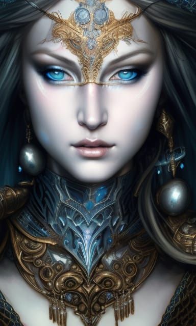 Love Goddess in Silver Armor: Digital Illustration