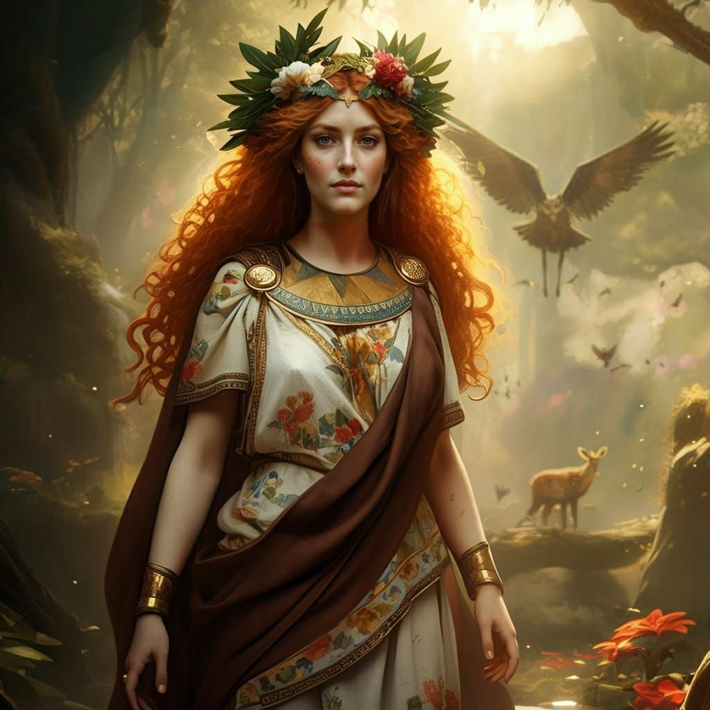 Etruscan Earth Goddess in Ancient Forest