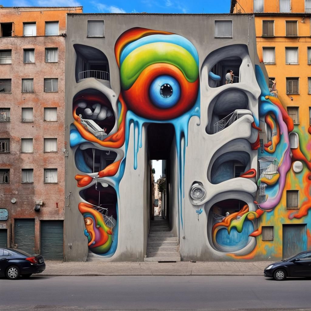 Distorted Reality: Surreal Psychedelic Street Art Illusion