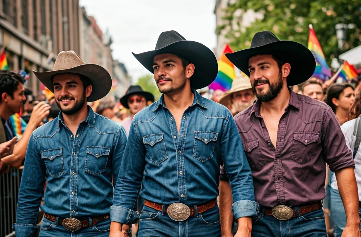 Gay Cowboys Pride Parade in Cinematic Style