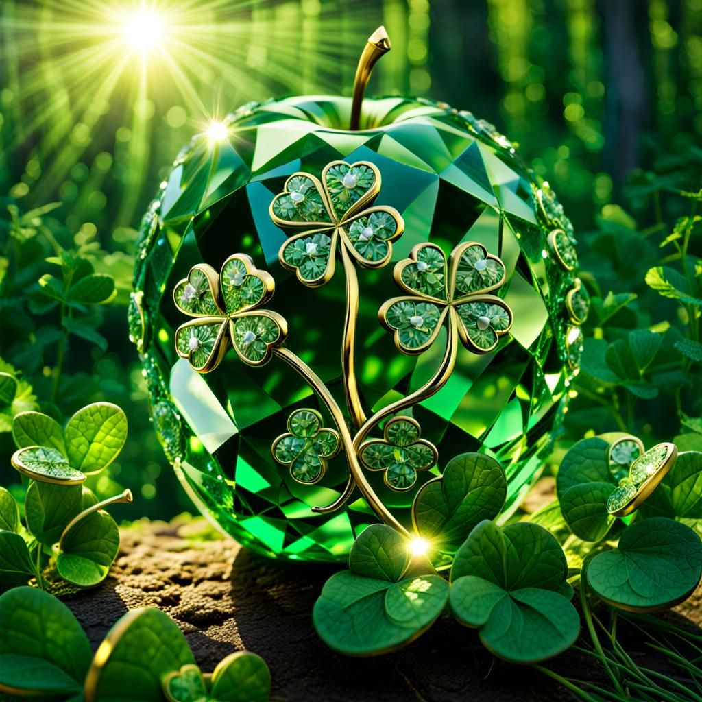 Crystal Clovers Inside Glass Apple in Forest