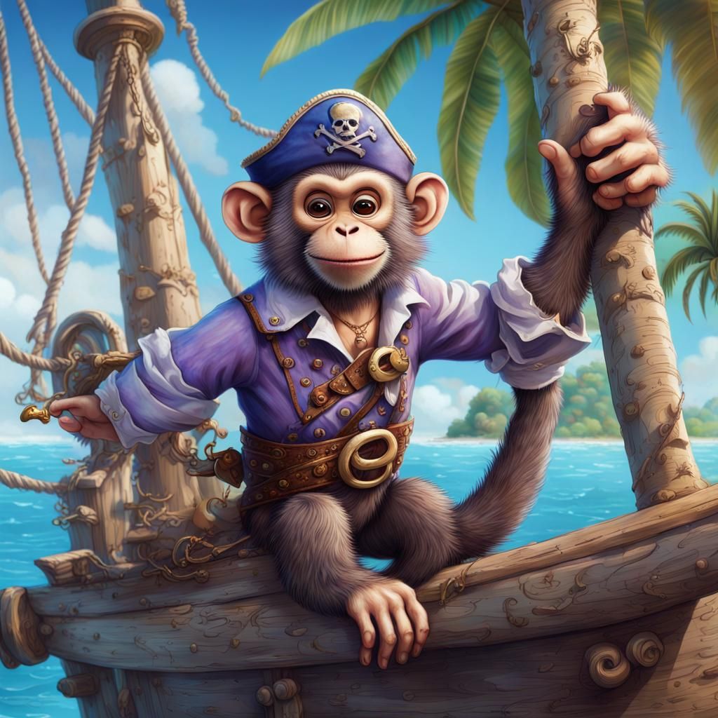 Wide shot full body of a Photorealistic pirate monkey Charac...