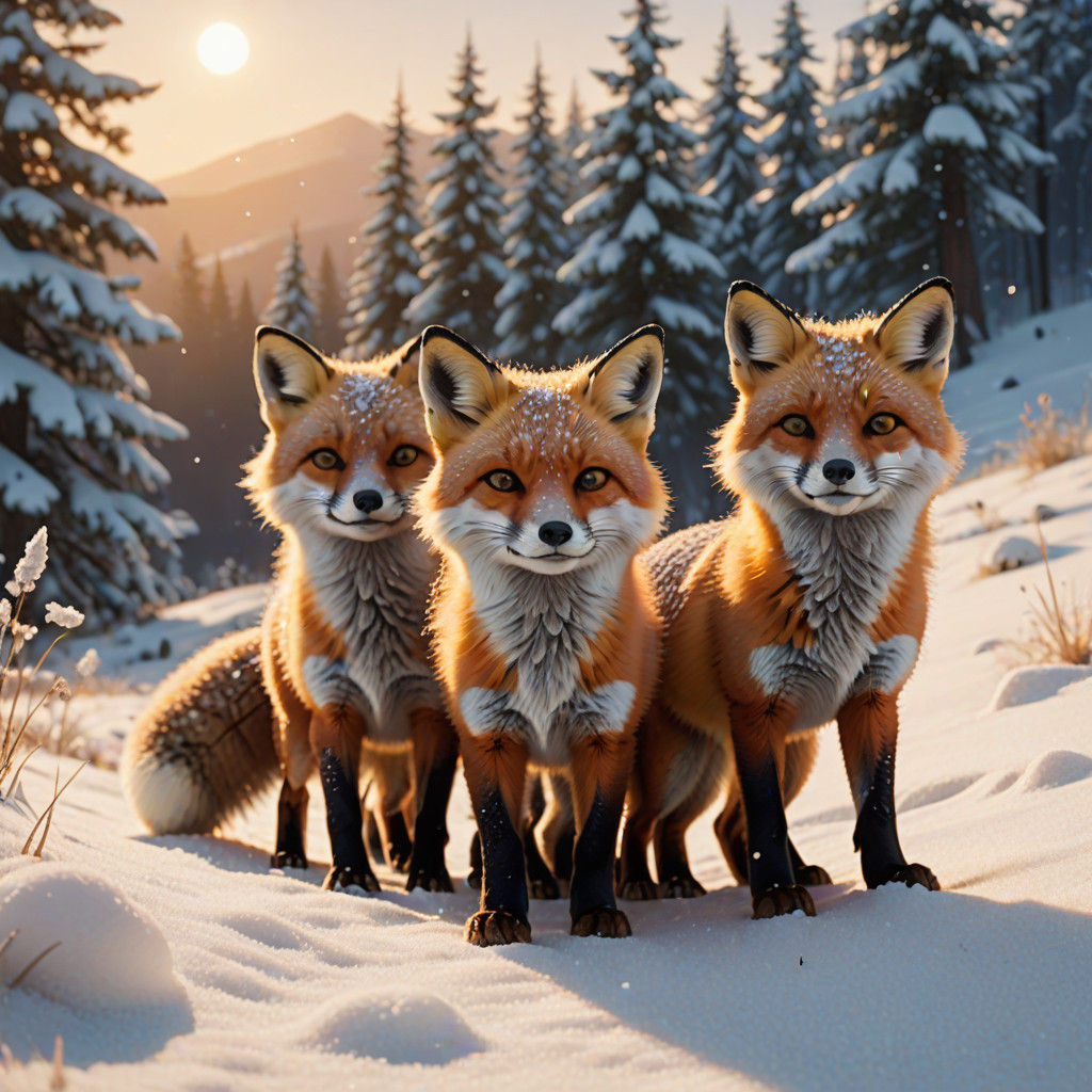 Disney-Inspired Fox Family Strolls Down Icy Hill