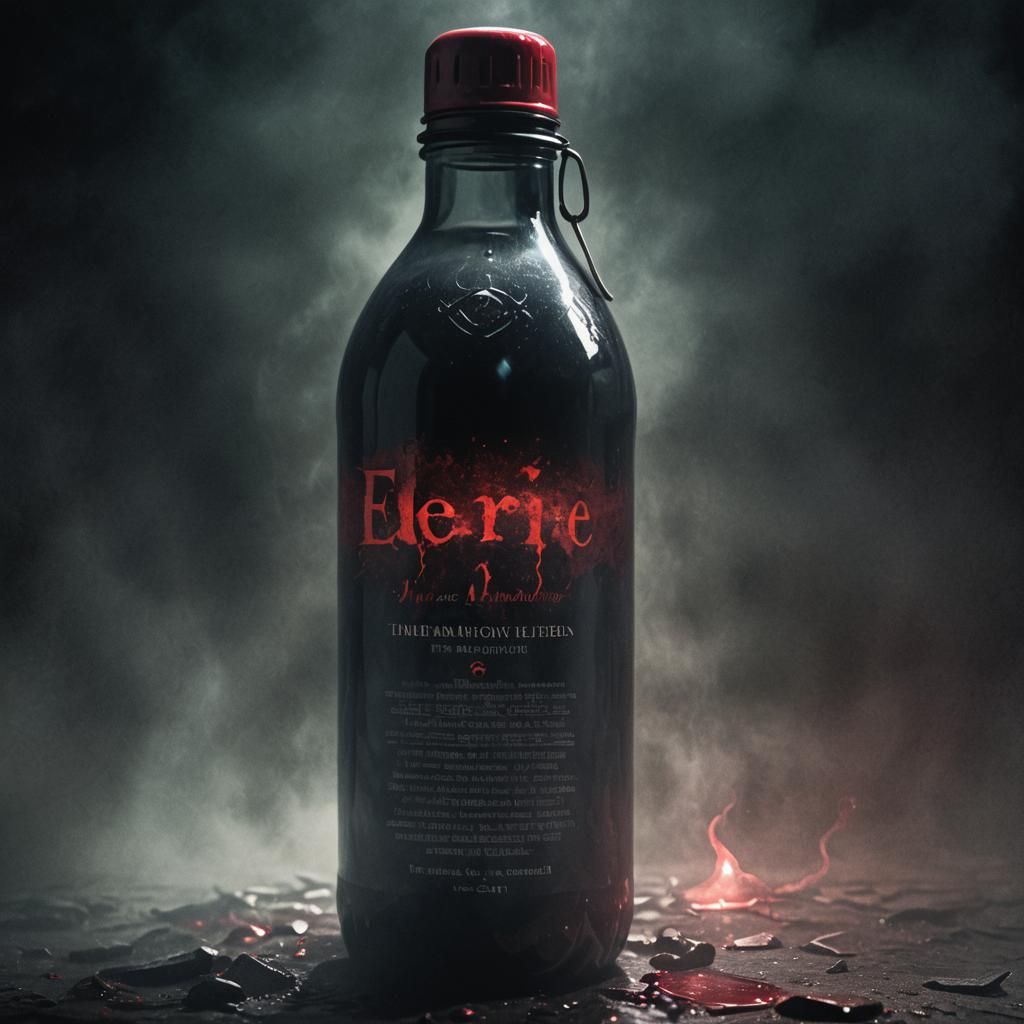 Cursed water bottle with a dark red aura with the killing intent and mysterious surrounding