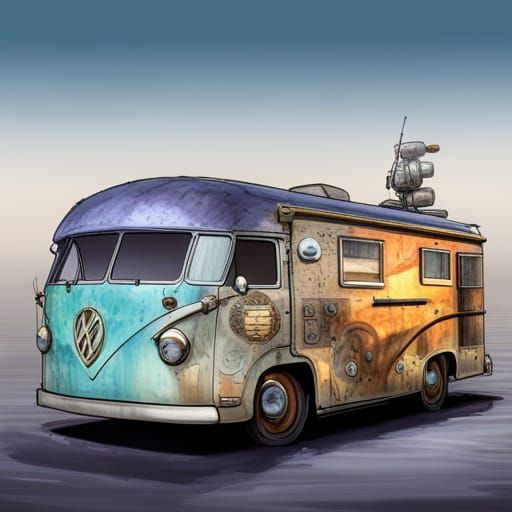 Steampunk Zombie Apocalypse Camper in Vector Art