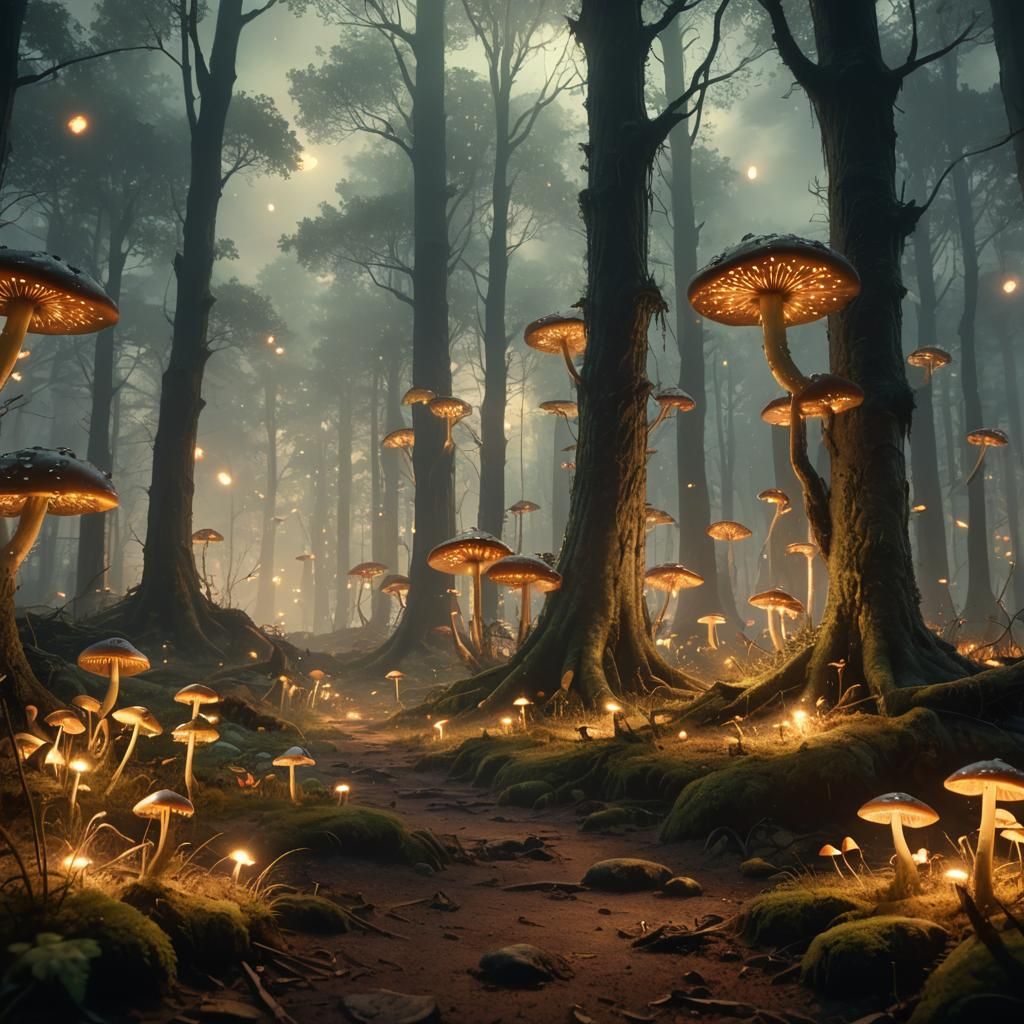 Mystical Forest: Ashes and Glowing Mushrooms