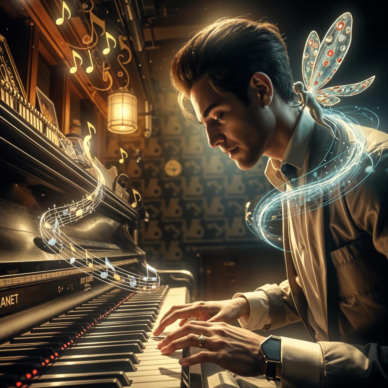 Emotional Piano Man in Jazz Club with Muse