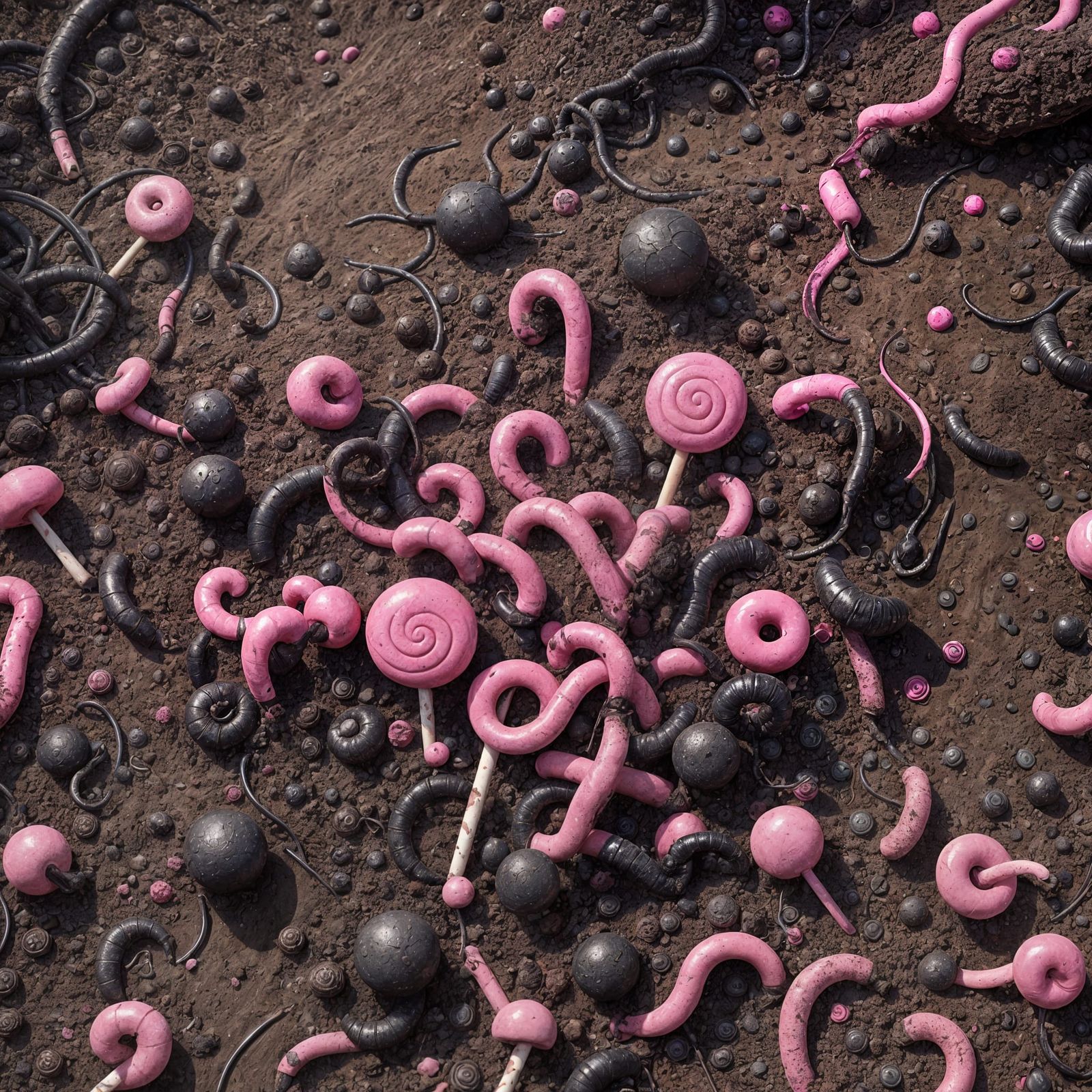 Lollipop Sinking into Dirt with Worms: Detailed Matte Painti...