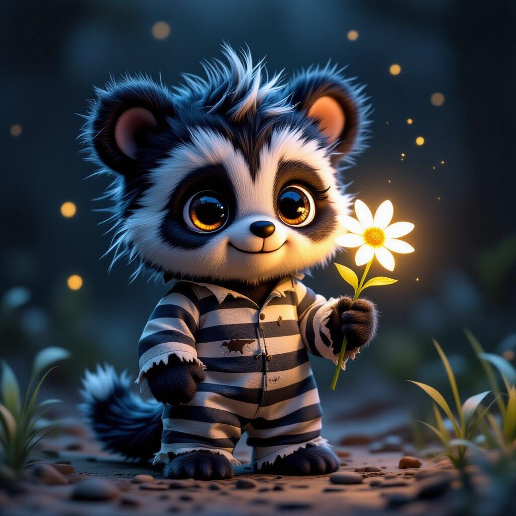 Adorable YogiBear Monster with Glowing Flower