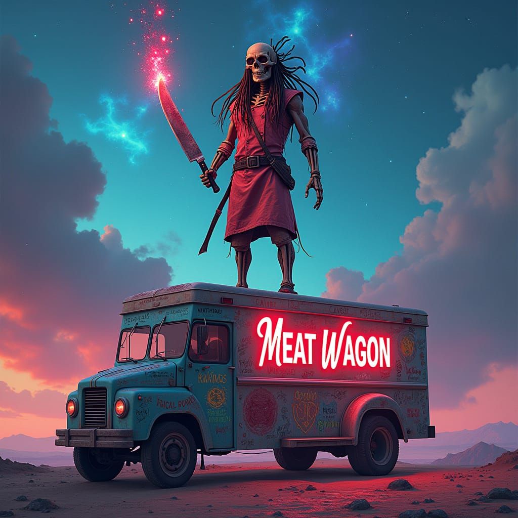 Cyberpunk Warrior on Cosmic Meat Wagon