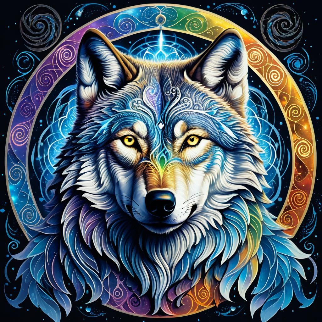 Sacred Wolf with Swirling Auras