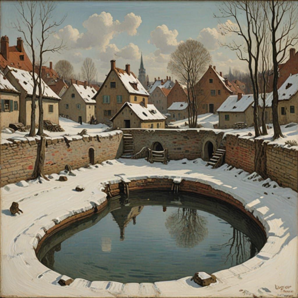 Winter's Empty Pool: A Landscape Painting
