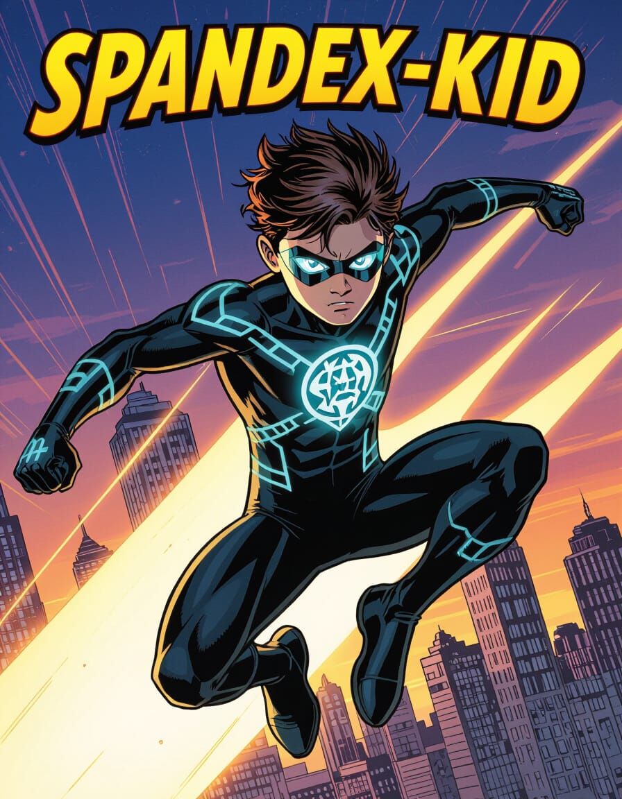 Teen Superhero Leaps Into Action Over Cityscape