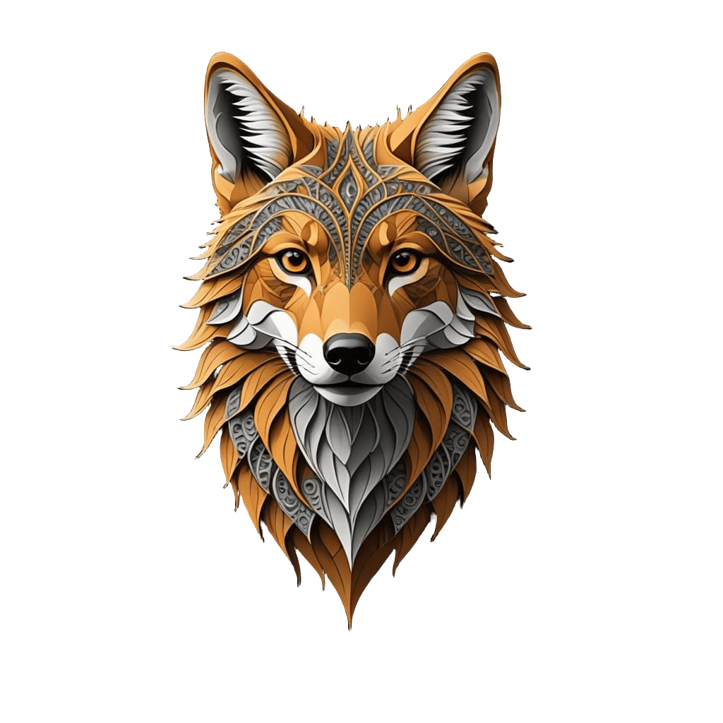 Abstract Fractal Coyote with Zentangle Elements