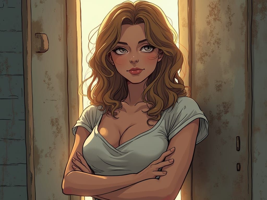 Chinese Woman in Leather Skirt and Top